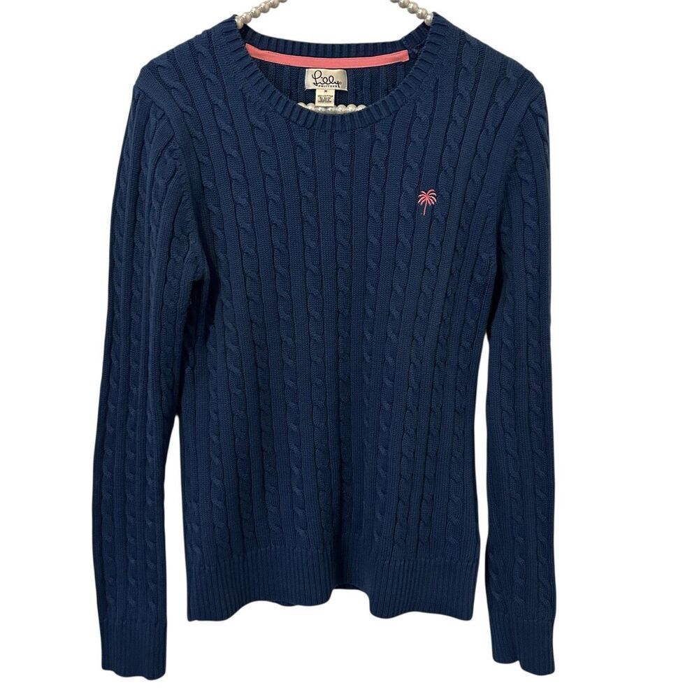 Lilly Pulitzer Crew Neck Sweater Cable knit Blue Women’s Medium Cotton Preppy